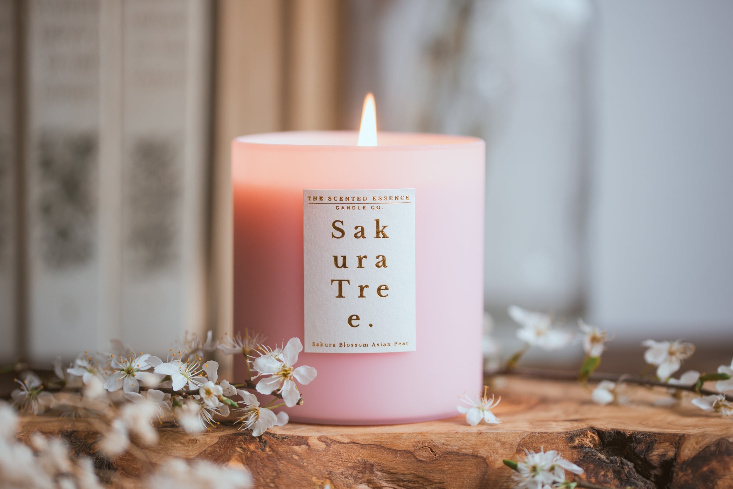 sakura blossom candle in pink jar